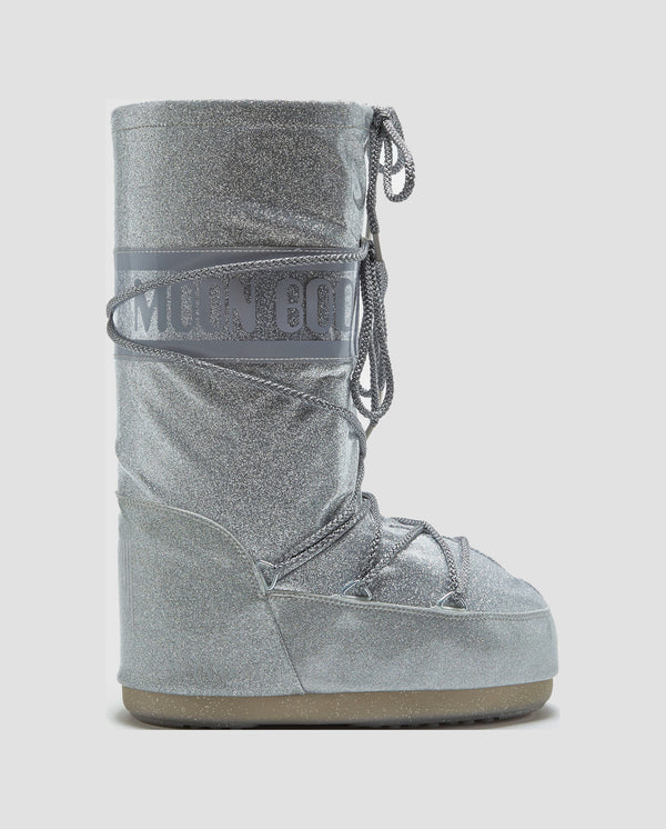 MoonBoot Icon Silver Glitter Boots - Women